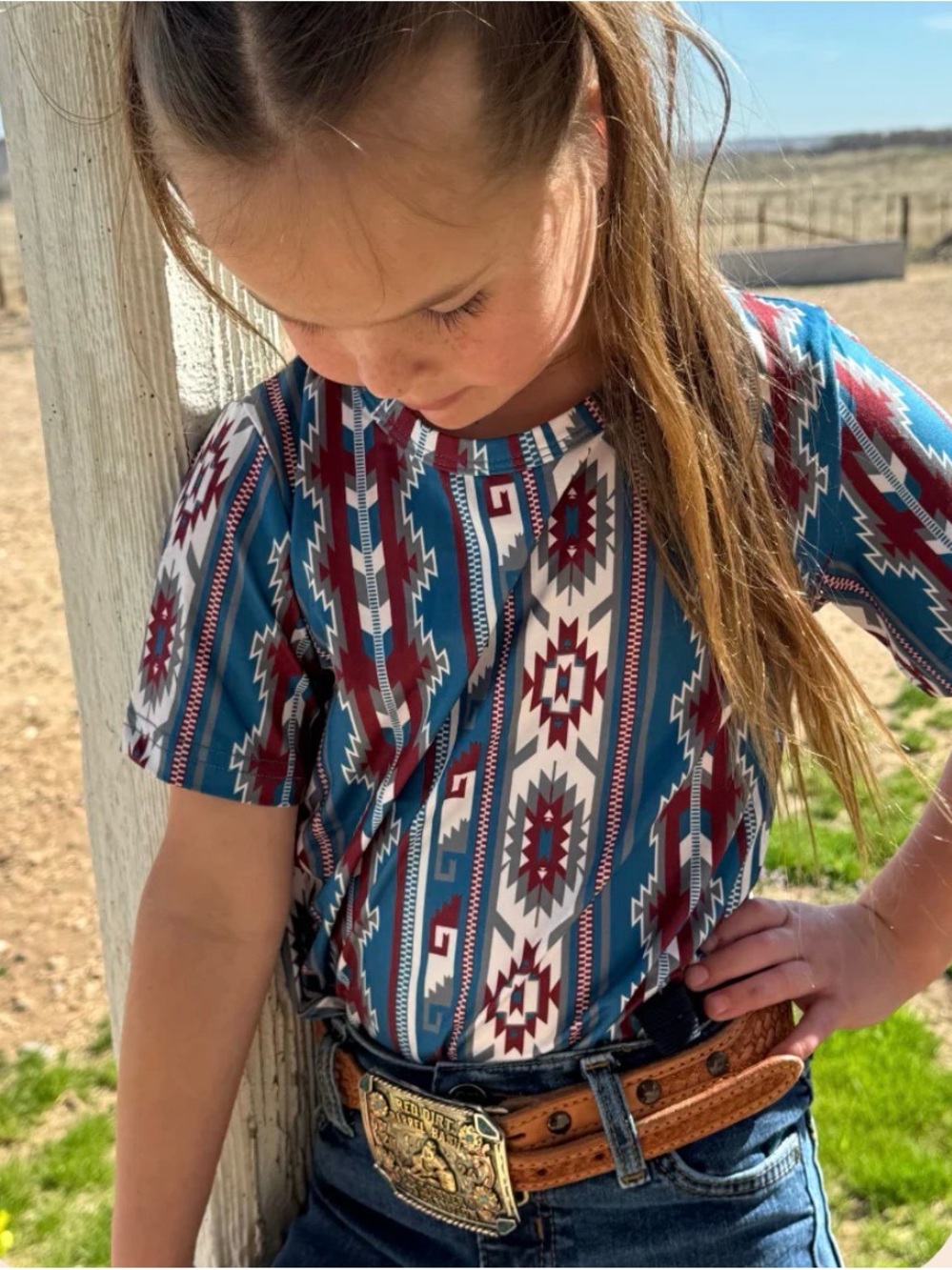 Sterling Kreek Kids Aztec Pattern Tee in Teal & Burgundy - Multiple Sizes